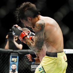 Neil Seery connects on Alexandre Pantoja at UFC Fight Night 113 on Sunday at the The SSE Hydro in Glasgow, Scotland.