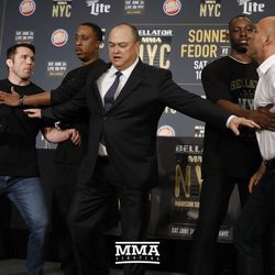 Chael Sonnen and Wanderlei Silva are separated at the Bellator NYC press conference.