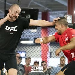 Patrick Cummins goofing around at UFC on FOX 25 open workouts Thursday at UFC Gym in New Hyde Park, N.Y.