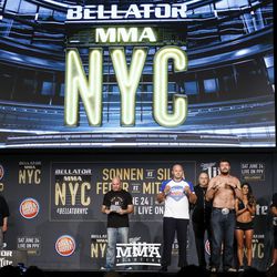 Fedor Emelianenko and Matt Mitrione pose at Bellator NYC weigh-ins.