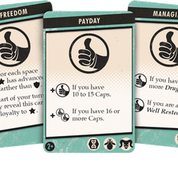 Influence cards contain secret objectives. Players will compete to achieve their influences first.