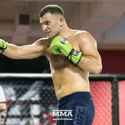Gian Villante hitting pads at UFC on FOX 25 open workouts Thursday at UFC Gym in New Hyde Park, N.Y.