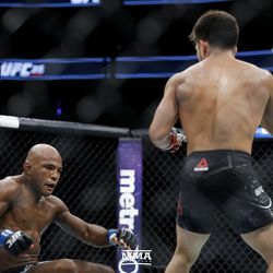 Wilson Reis gets knocked down at UFC 215.