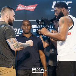 Daniel Omielanczuk and Curtis Blaydes square off at UFC 213 media day.