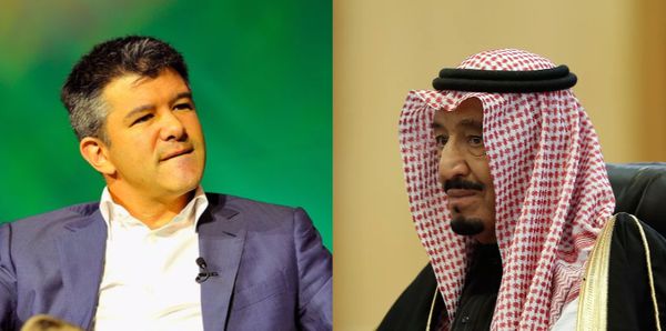 Uber CEO Travis Kalanick and Saudi King Salman bin Abdulaziz al-Saud.