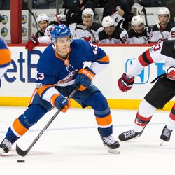 Mathew Barzal, Islanders-Devils preseason game, Barclays Center, Brooklyn, Sept. 25, 2017