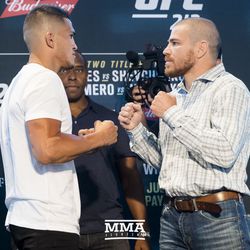 Anthony Pettis and Jim Miller square off at UFC 213 media day.