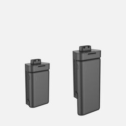 The standard battery (left) lasts about 2 hours. The extra large battery (right) lasts about five hours. 