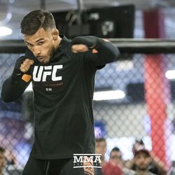 Dennis Bermudez getting loose at UFC on FOX 25 open workouts Thursday at UFC Gym in New Hyde Park, N.Y.