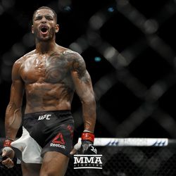 Danny Roberts celebrates his win at UFC Fight Night 113 on Sunday at the The SSE Hydro in Glasgow, Scotland.