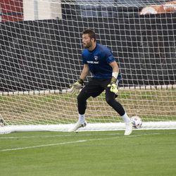 Chris Seitz prepares for a save in goalkeeper training.