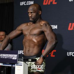 Jared Cannonier makes weight at the TUF 25 Finale official weigh-ins at MGM Conference Center.