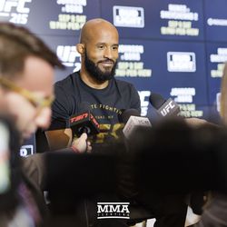 Demetrious Johnson holds court at UFC 215 media day at the Rogers Place in Edmonton, Alberta, Canada.