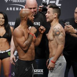 Demetrious Johnson squares off with Ray Borg at UFC 216 weigh-ins.