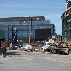 Work taking place along Clark Street, outside the ballpark