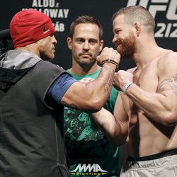 Vitor Belfort and Nate Marquardt square off at UFC 212 weigh-ins.