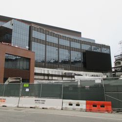 Plaza building, south front, new video board