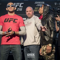 Tony Ferguson and Kevin Lee square off at UFC 216 media day.