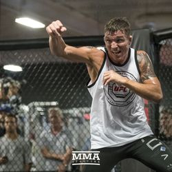 Darren Elkins shadow boxes at UFC on FOX 25 open workouts Thursday at UFC Gym in New Hyde Park, N.Y.