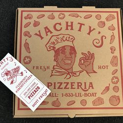 Yachty’s Pizzeria box and menu