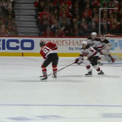 Screen #5 - 12/1 - In OT, Hossa gets around Moore. As he shoots, Adam Henrique pauses right in front of Schneider.  Neither stopped the shot.