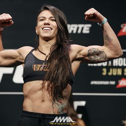 Claudia Gadelha poses at UFC 212 weigh-ins.