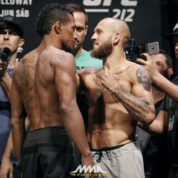 Iuri Alcantara and Brian Kelleher square off at UFC 212 weigh-ins.