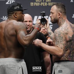 Walt Harris and Mark Godbeer square off at UFC 216 weigh-ins.