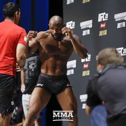 Yoel Romero puts on a show during UFC 213 open workouts Wednesday at the Park Theater in Las Vegas, Nevada.