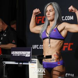 Jessica Eye makes weight at the TUF 25 Finale official weigh-ins at MGM Conference Center.