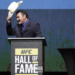 Don Frye introducing Maurice Smith at the UFC Hall of Fame induction ceremony Thursday night at Park Theater in Las Vegas.