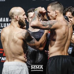 Brian Kelleher and Marlon Vera square off at UFC on FOX 25 weigh-ins.