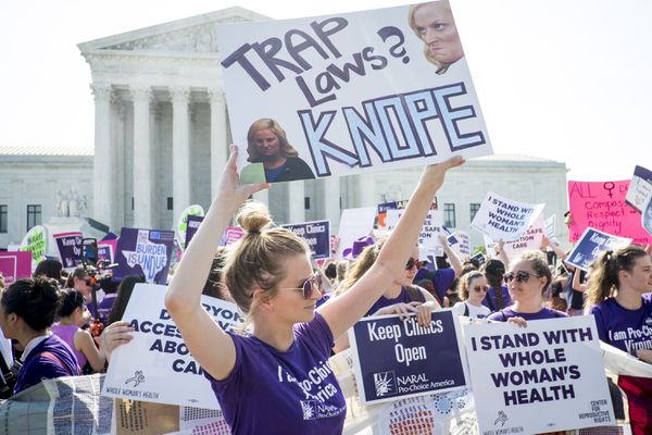 Pro-choice demonstrators outside the Supreme Court on Monday.
