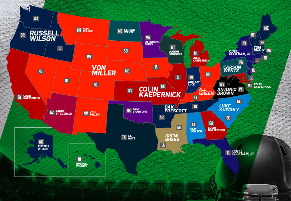 best selling NFL jerseys by state