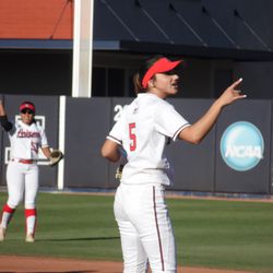 Reyna Carranco communicates with her outfielders
