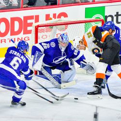 Dale Weise attempts to put the Flyers on the board during the first, but Andrei Vasilevskiy denies him.