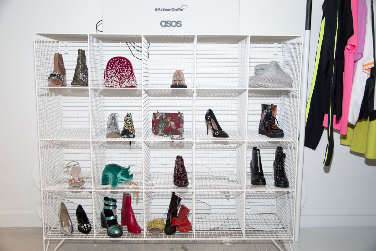 Cubbies with shoes and bags at ASOS headquarters.