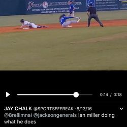 The catcher makes a good throw, but Miller is already in his slide and avoids the tag.<br>