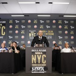 Scott Coker greets the media at the Bellator NYC press conference.