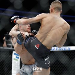 Tom Duquesnoy lands a head kick at UFC 216.
