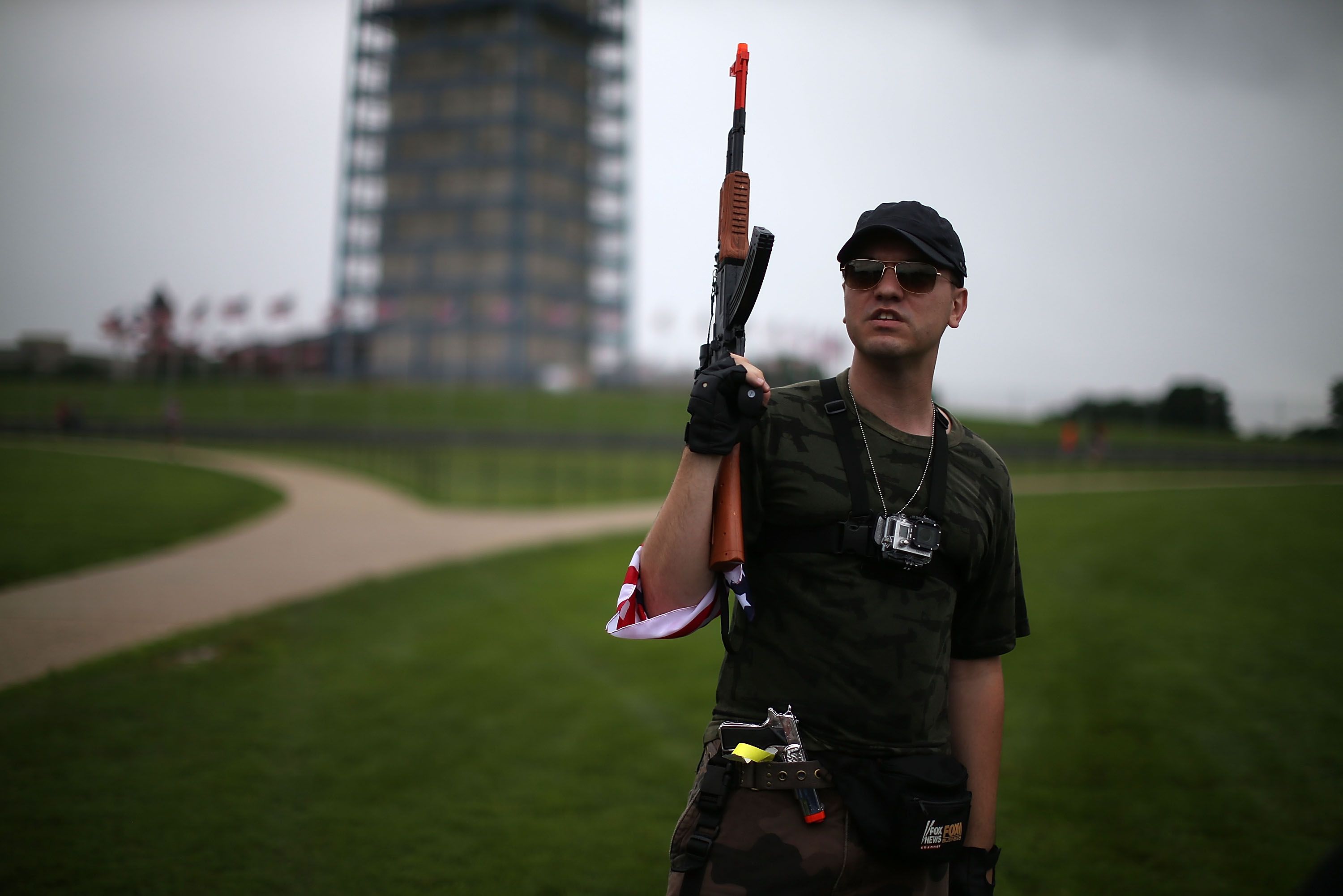 Libertarian activist Austin Petersen holds a toy gun rally on the grounds of the Washington Monument in 2013.