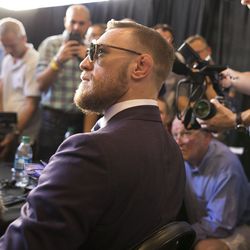 Conor McGregor listens to a question Tuesday.
