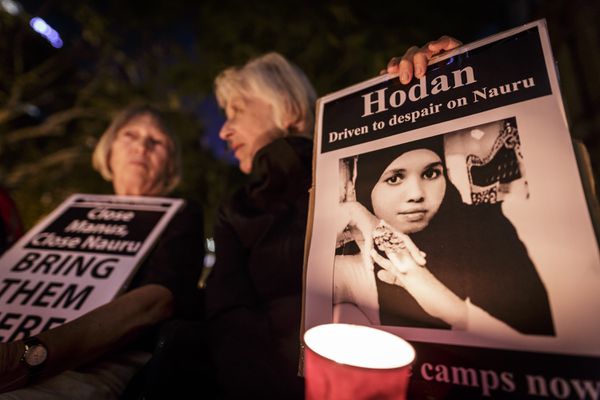 A vigil for a refugee in Nauru who attempted suicide by self-immolation earlier this year.