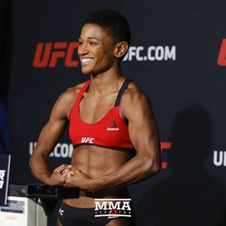Angela Hill makes weight at the TUF 25 Finale official weigh-ins at MGM Conference Center.