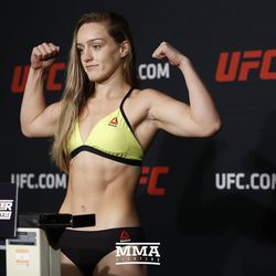 Aspen Ladd makes weight at the TUF 25 Finale official weigh-ins at MGM Conference Center.