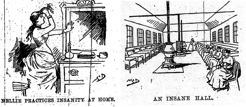 Two images from Nellie Bly's book about an insane asylum.