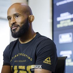 Demetrious Johnson waits for a question at UFC 215 media day at the Rogers Place in Edmonton, Alberta, Canada.