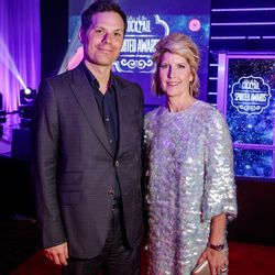 Ann Tuennerman and host, Michael Ian Black, at the annual Tales of the Cocktail Spirited Awards
