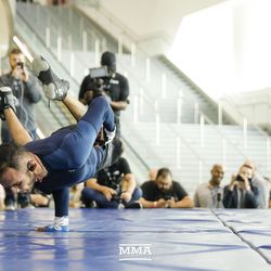 Tony Ferguson going full extension during the UFC 216 open workouts Thursday at T-Mobile Arena in Las Vegas.