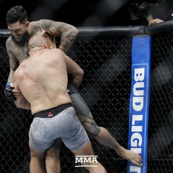 Ilir Latifi tries to take down Tyson Pedro at UFC 215.
